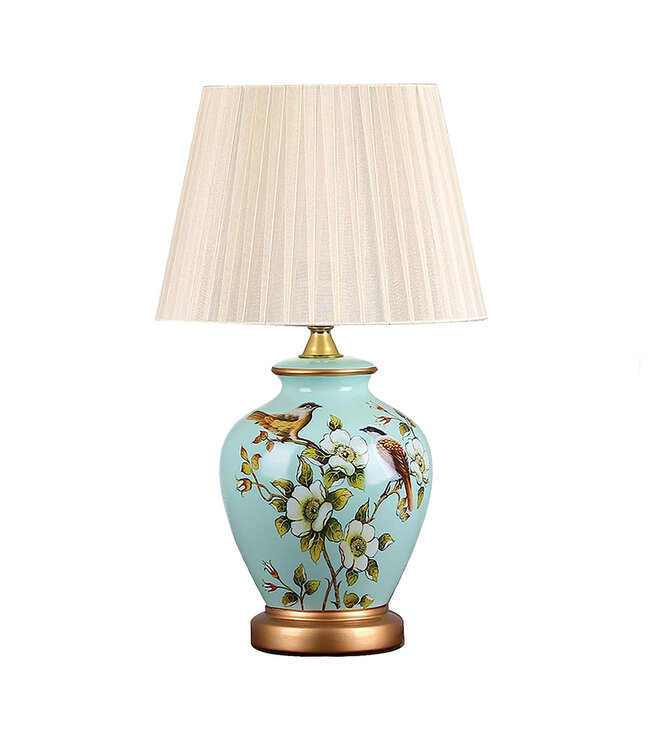 Chinese Table Lamp Porcelain Blue Magnolia Handmade - Parisa D30xH48cm
