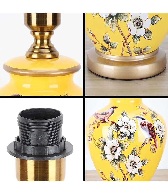 Lampada da Tavolo Cinese Giallo Magnolia Fatto a Mano - Genna D30xA48cm