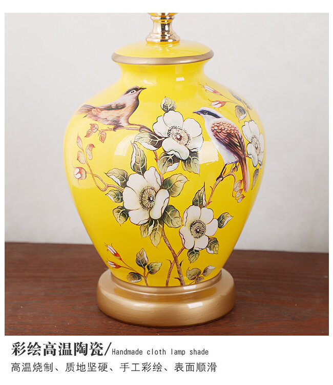 Lampada da Tavolo Cinese Giallo Magnolia Fatto a Mano - Genna D30xA48cm