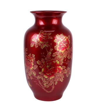 Fine Asianliving Chinese Vase Red Gold Peonies Handmade - Aurore D20xH35cm