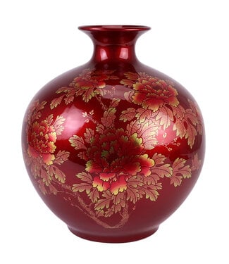 Fine Asianliving Chinese Vase Red Gold Peonies Handmade - Aurore D25xH30cm