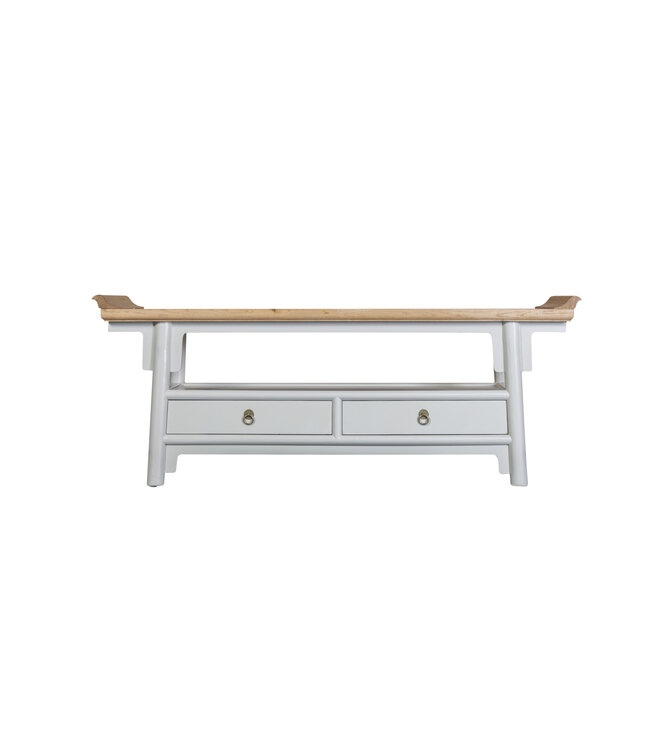 Chinese TV Stand Bench Greige Qiaotou W140xD38xH55cm