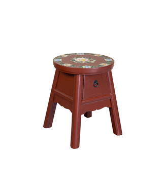 Fine Asianliving Sgabello Cinese Rosso Dipinti a Mano di Ispirazione Tibetana P32xA41cm