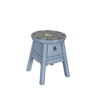 Fine Asianliving Chinese Stool Cloud Grey Handpainted Tibetan Inspired D32xH41cm