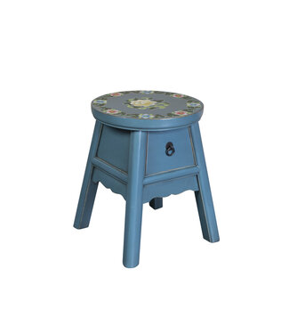 Fine Asianliving Tabouret Chinois Bleu Peint à la Main d'Inspiration Tibétaine P32xH41cm