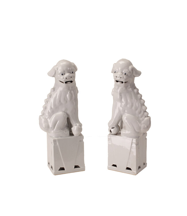 Set Cani Pippo Cinese/2 Porcellana Bianco Fatto a Mano D10xH27cm