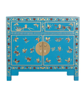 Fine Asianliving Armadio Cinese Azzurro Cielo Farfalle Dipinte A Mano - Orientique Collezione L90xP40xA80cm