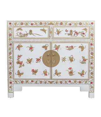 Fine Asianliving Armoire Chinoise Blanc Papillons Peint à la Main  - Orientique Collection L90xP40xH80cm