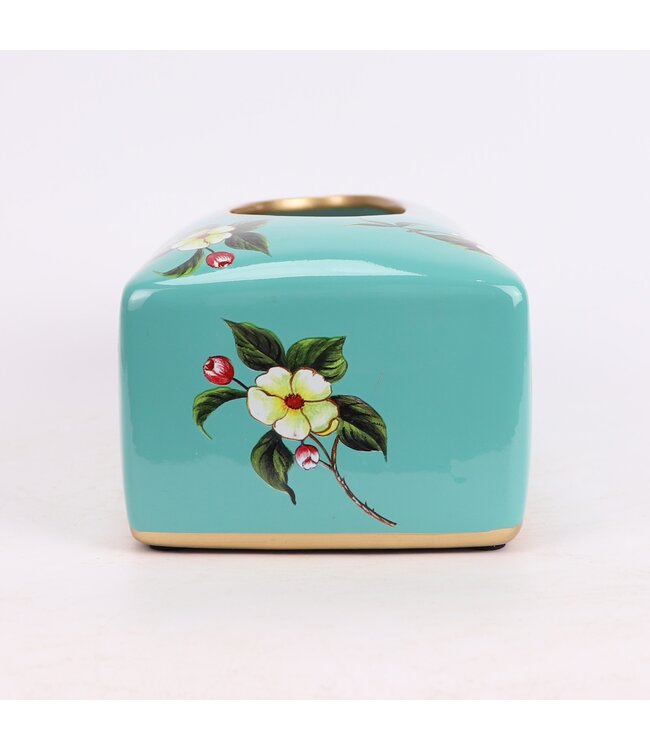 Chinese Tissuebox Porselein Blauw Bloemen B23xD9xH14cm