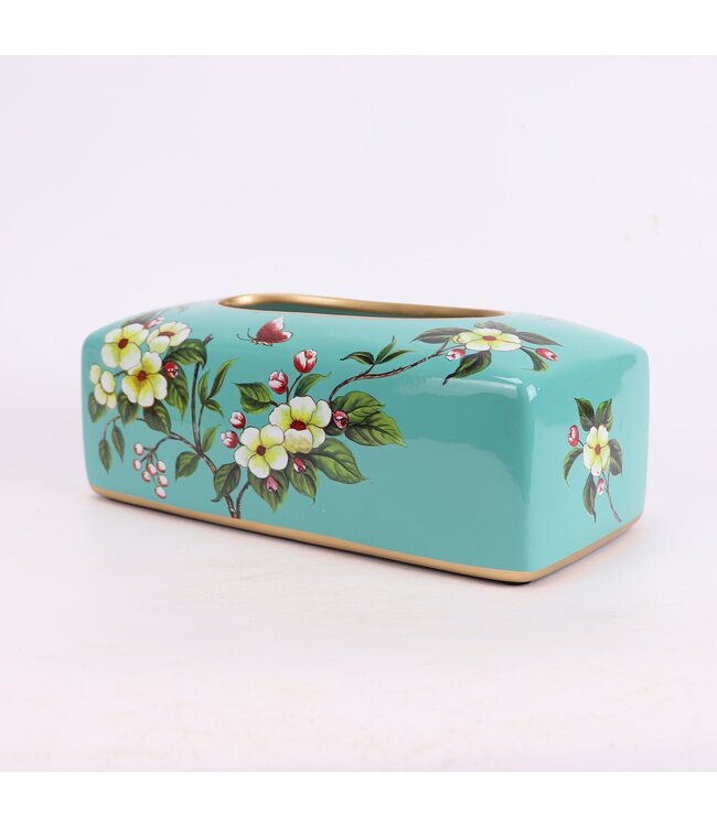 Chinese Tissue Box Porcelain Blue Flowers W23xD9xH14cm