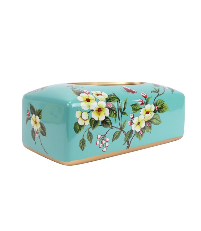 Caja de Pañuelos China Porcelana Azul Flores An23xP9xAl14cm