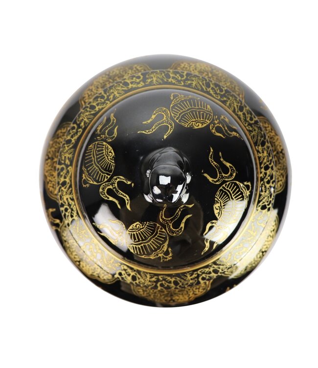 Chinesischer Vase mit Deckel Porzellan Schwarz Drache Handgemalt D29xH46cm