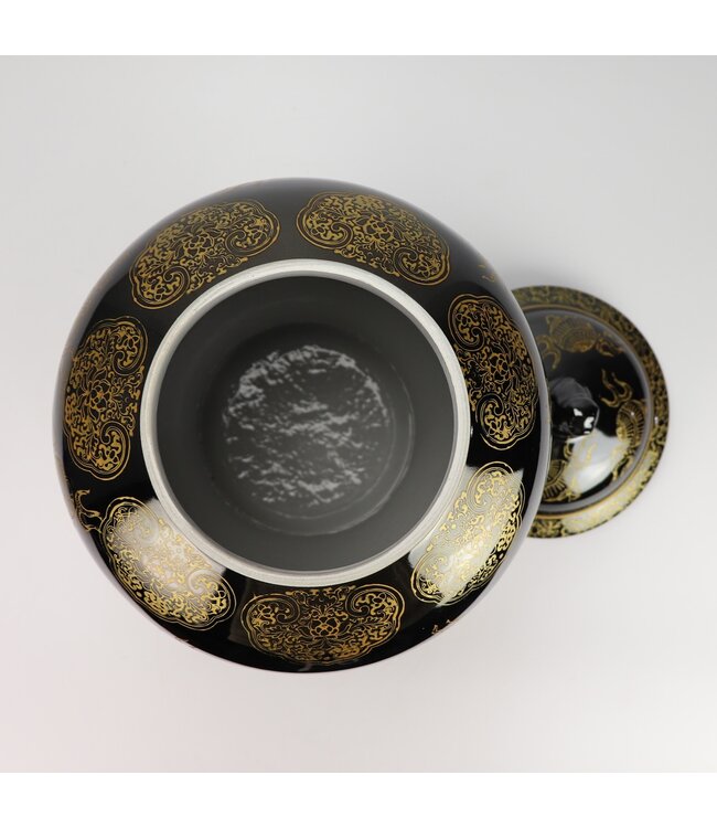 Vaso Ginger Jar Cinese in Porcellana Nero Drago Dipinto a Mano D29xA46cm