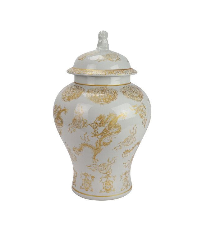 Chinese Gemberpot Porselein Wit Draak Handgeschilderd D29xH46cm