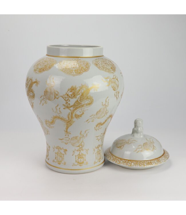 Chinese Gemberpot Porselein Wit Draak Handgeschilderd D29xH46cm