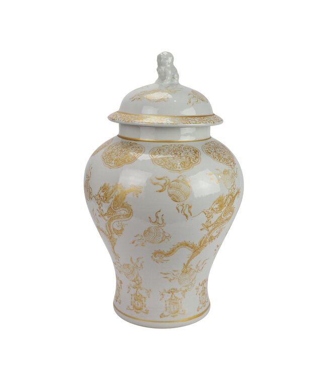 Chinese Gemberpot Porselein Wit Draak Handgeschilderd D29xH46cm