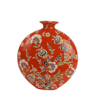 Fine Asianliving Jarrón Chino Porcelana Naranja Flores Pintado a Mano An32xP12xAl34cm