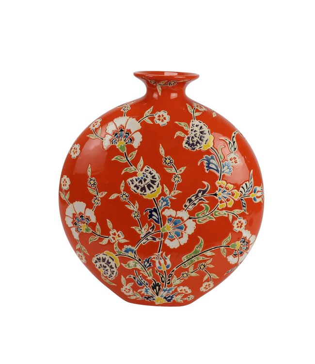 Chinese Vaas Porselein Oranje Bloemen Handgeschilderd B32xD12xH34cm