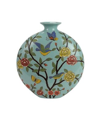 Fine Asianliving Chinese Vaas Porselein Blauw Vogels Handgeschilderd B32xD12xH34cm