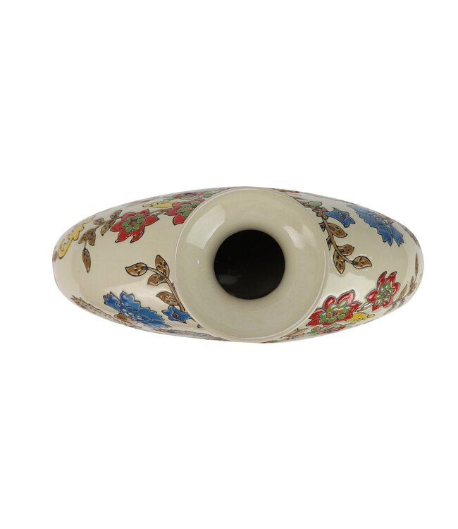 Jarrón Chino Porcelana Blanco Flores Pintado a Mano An32xP12xAl34cm