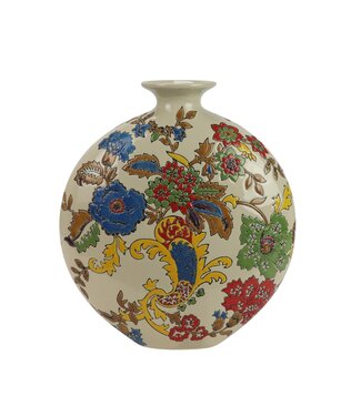 Fine Asianliving Vaso Cinese  Porcellana Bianco Fiori Dipinto a Mano L32xP12xA34cm