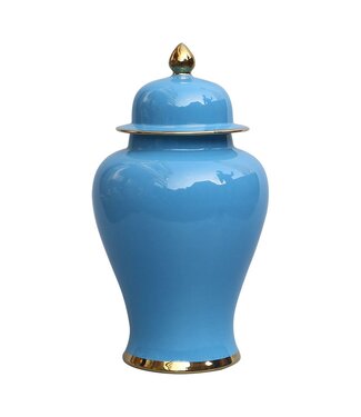 Fine Asianliving Chinesischer Vase mit Deckel Porzellan Blau Handgefertigt D21xH36cm