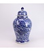 Chinese Ginger Jar Porcelain Blue White Koi Fish Hand-Painted D27xH51cm