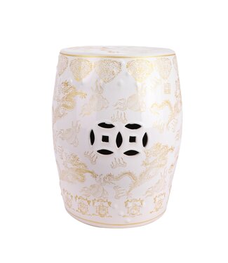 Fine Asianliving Sgabello in Ceramica Bianco Drago Fatto a Mano D33xA44cm