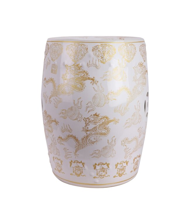 Ceramic Garden Stool White Dragon Handmade D33xH44cm