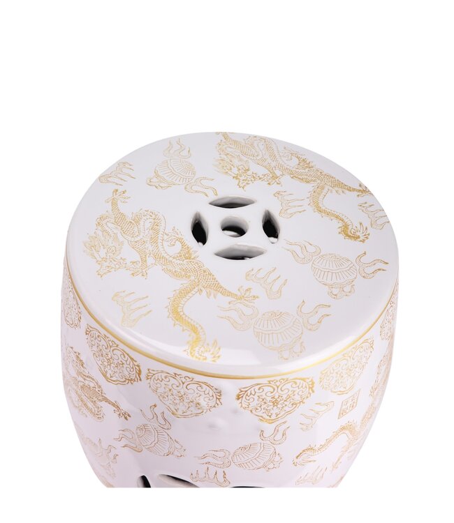 Keramische Kruk Wit Draak Handgemaakt D33xH44cm