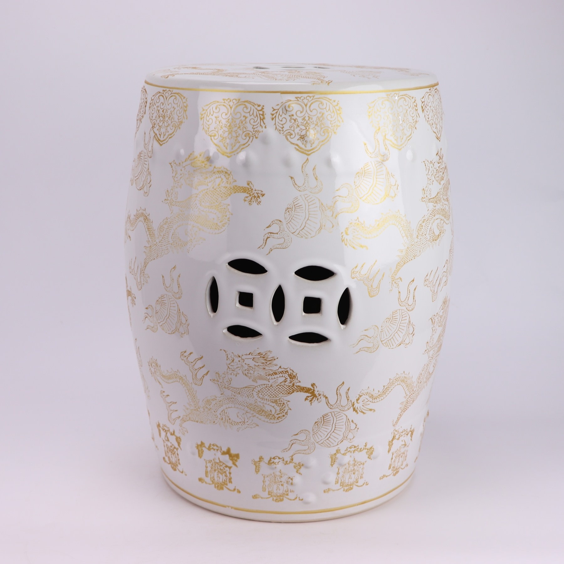 Keramiek Kruk Porselein Chinese Tuinstoel Coin Wit D32xH43cm - Totale