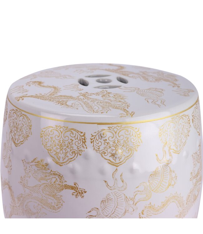 Tabouret Céramique Blanc Dragon Fait Main D33xH44cm