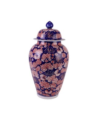 Fine Asianliving Chinesischer Vase mit Deckel Porzellan Blau Rot Pfingstrosen Handgemalt D24xH46cm