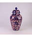 Chinesischer Vase mit Deckel Porzellan Blau Rot Pfingstrosen Handgemalt D24xH46cm