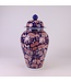 Vaso Ginger Jar Cinese in Porcellana Blu Rosso Peonie Dipinto a Mano D24xA46cm