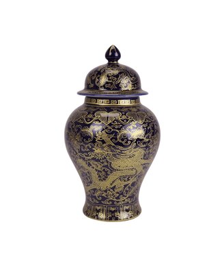 Fine Asianliving Chinesischer Vase mit Deckel Porzellan Navy Blau Drache Handgemalt D13xH24cm