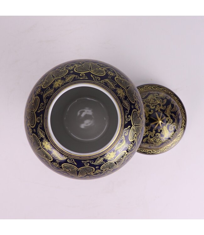 Chinese Gemberpot Porselein Navy Blauw Draak Handgeschilderd D13xH24cm