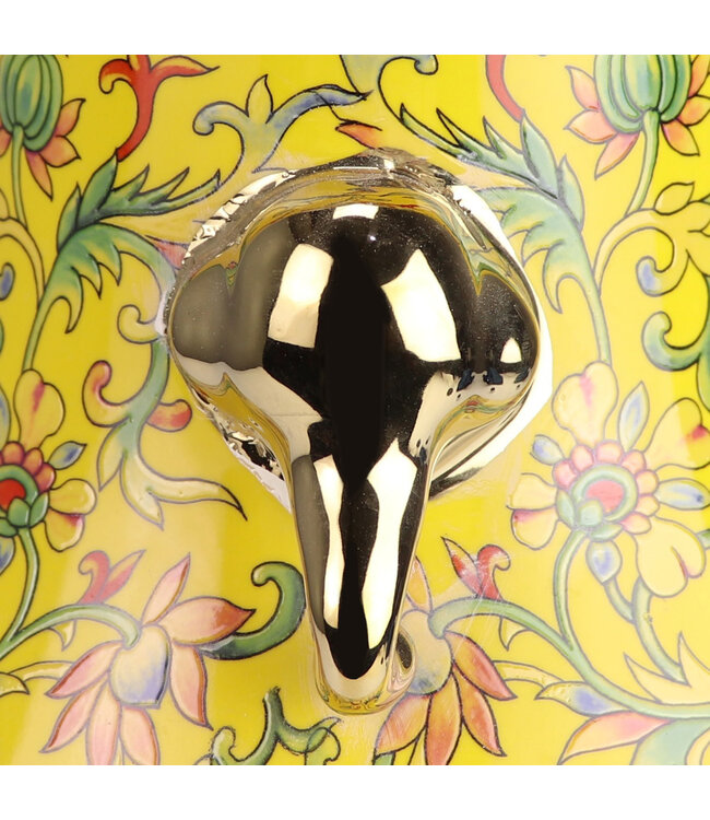 Vase Chinois Porcelaine Jaune Peint à la Main D22xH31cm