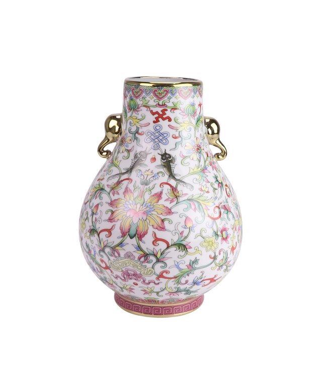 Vase Chinois Porcelaine Blanc Peint à la Main D22xH31cm