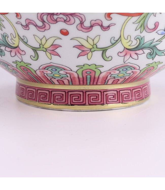 Vase Chinois Porcelaine Blanc Peint à la Main D22xH31cm