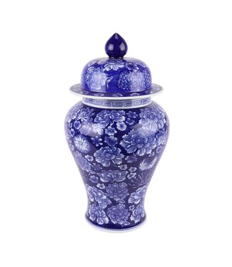 Fine Asianliving Chinese Ginger Jar Porcelain Navy Blue Peonies Hand-Painted D19xH36cm