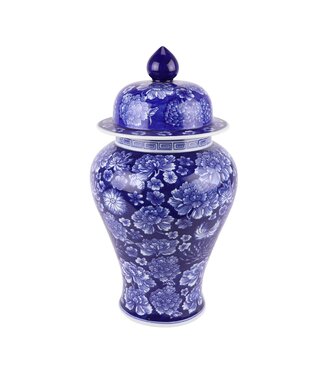 Fine Asianliving Chinesischer Vase mit Deckel Porzellan Navy Blau Pfingstrosen Handgemalt D19xH36cm