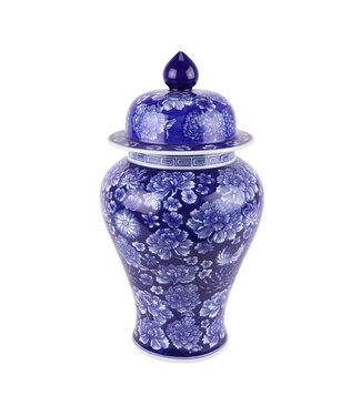 Fine Asianliving Tarro de Jengibre Chino Porcelana Azul Marino Peonías Pintado a Mano D19xAl36cm