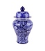 Chinese Gemberpot Porselein Navy Blauw Pioenen Handgeschilderd D19xH36cm