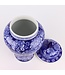 Pot à Gingembre Chinois Porcelaine Bleu Marine Pivoines Peint à la Main D19xH36cm