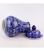 Chinesischer Vase mit Deckel Porzellan Navy Blau Pfingstrosen Handgemalt D19xH36cm