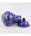 Pot à Gingembre Chinois Porcelaine Bleu Marine Pivoines Peint à la Main D19xH36cm