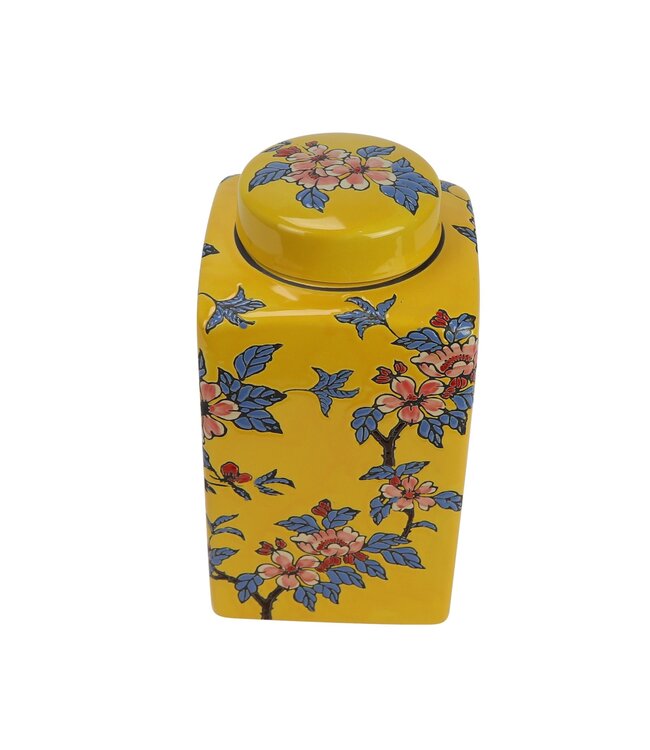 Pot à Gingembre Chinois Porcelaine Jaune Fleurs Peint à la Main D14xH26cm