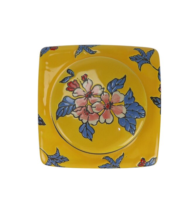 Chinese Gemberpot Porselein Geel Bloemen Handgeschilderd D14xH26cm