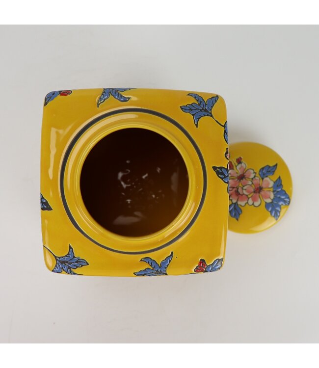 Pot à Gingembre Chinois Porcelaine Jaune Fleurs Peint à la Main D14xH26cm